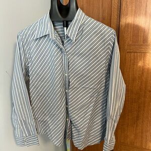GAP Women's Blue, White  and Yellow Striped Button-Down Shirt